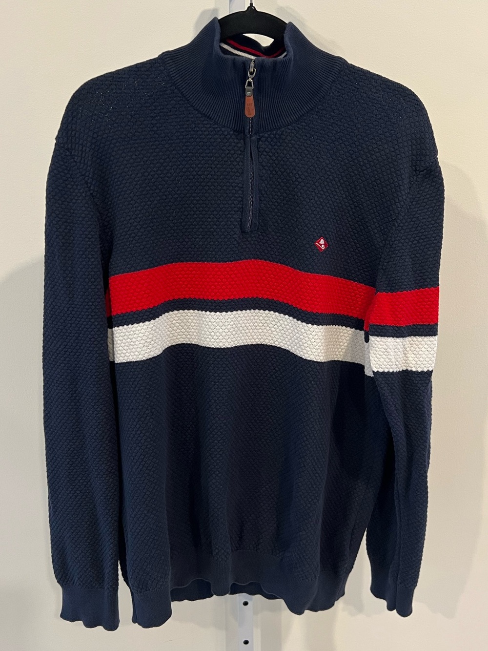 Sir Raymond Taylor Navy Blue Red White Striped Quarter Zip Golf Sweater Mens XL